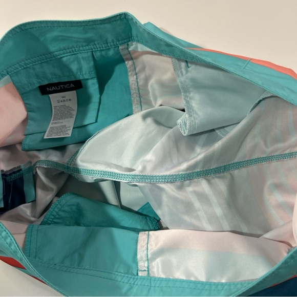 Nautica Bathing Suit Shorts Swim Trunks Men’s 36 Teal Blue Drawstring Pockets - Picture 11 of 14